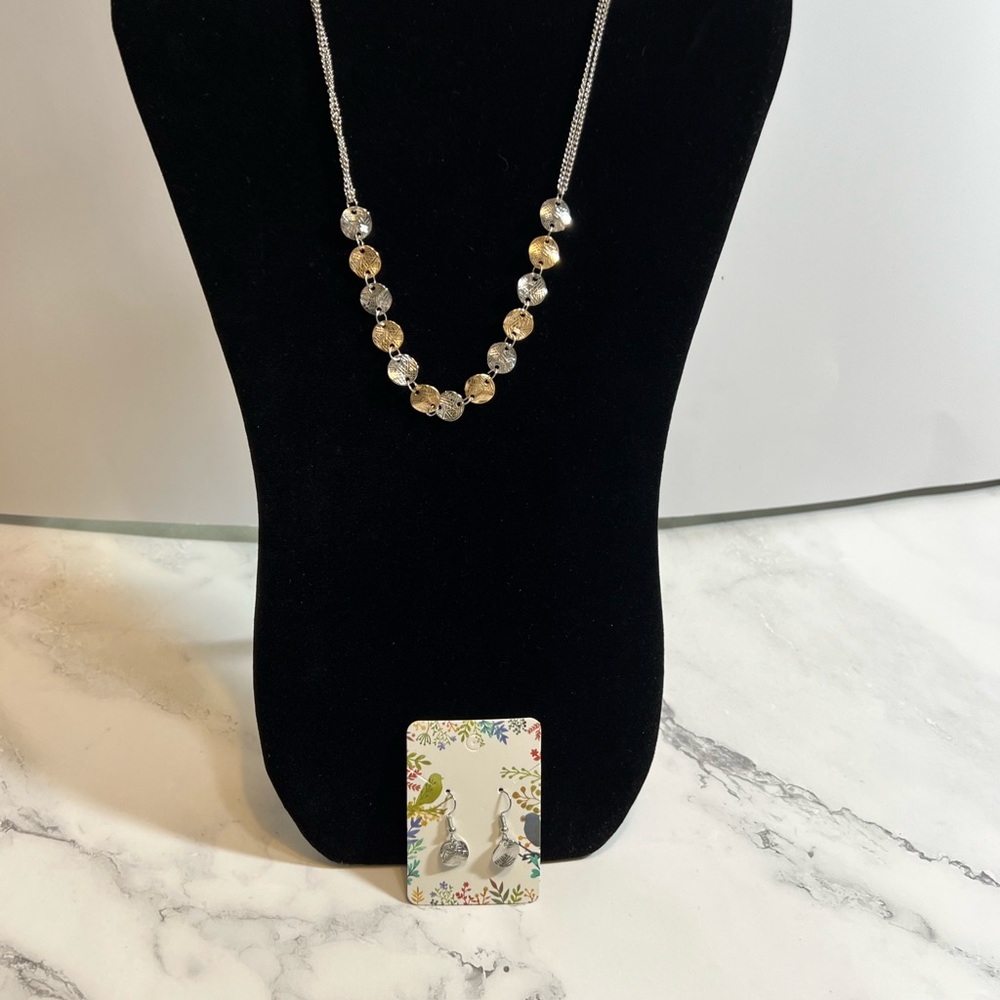 Two Tone Double Strand Necklace and Earring Set NEW